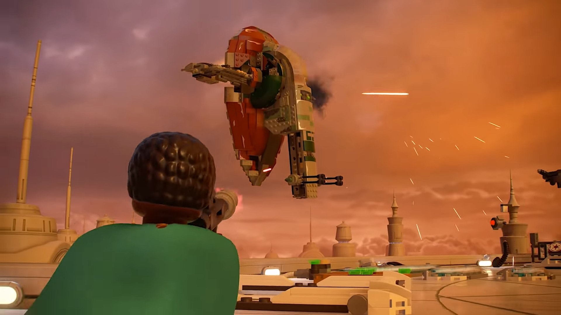 Lando shooting at Boba Fett's Slave 1 ship