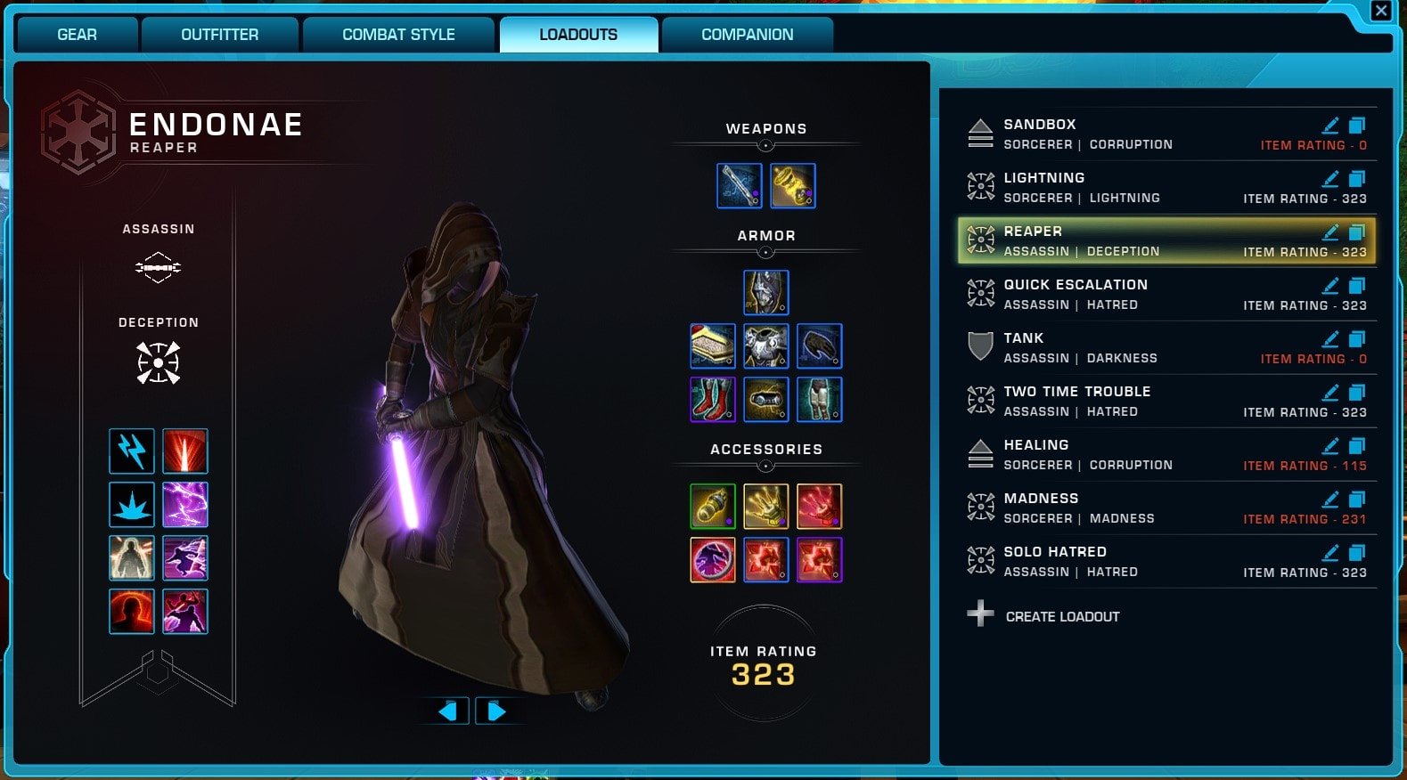 How to use Loaouts in SWTOR - The Loadouts Tab overview