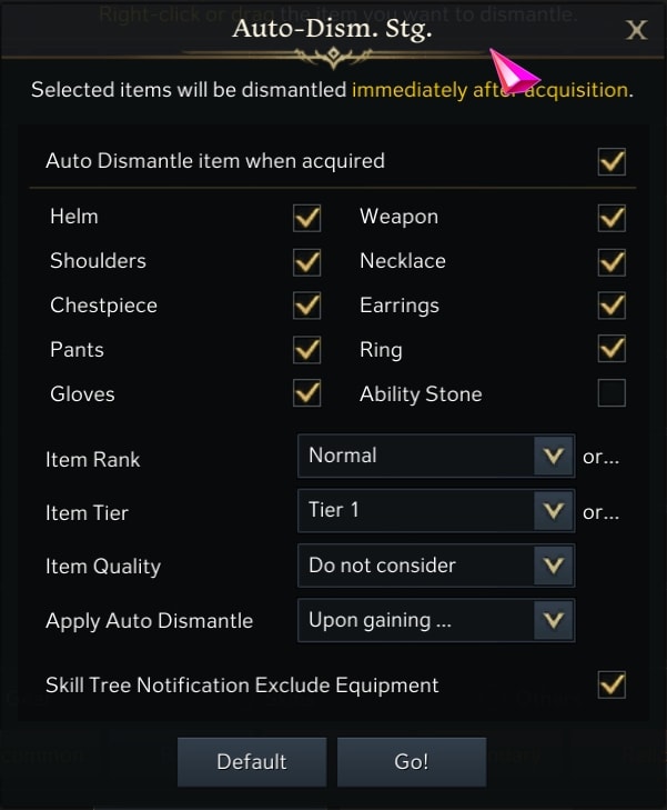How to set up Auto-Dismantle options in Lost Ark
