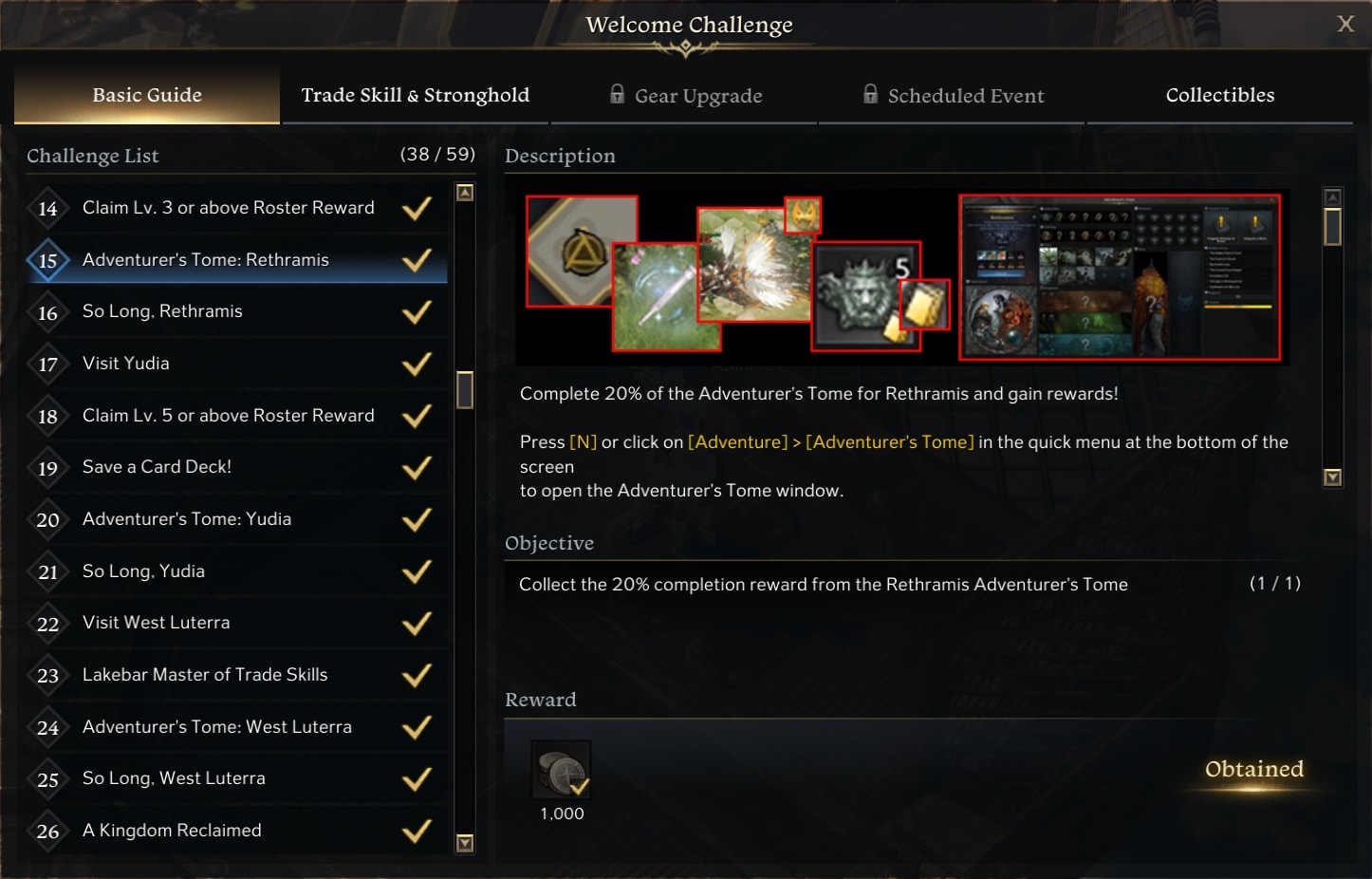 Lost Ark Welcome Challenge Panel - Basic Guide Tab