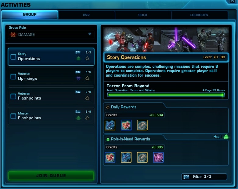 SWTOR 7.1 Activities Tab for Endgame gearing