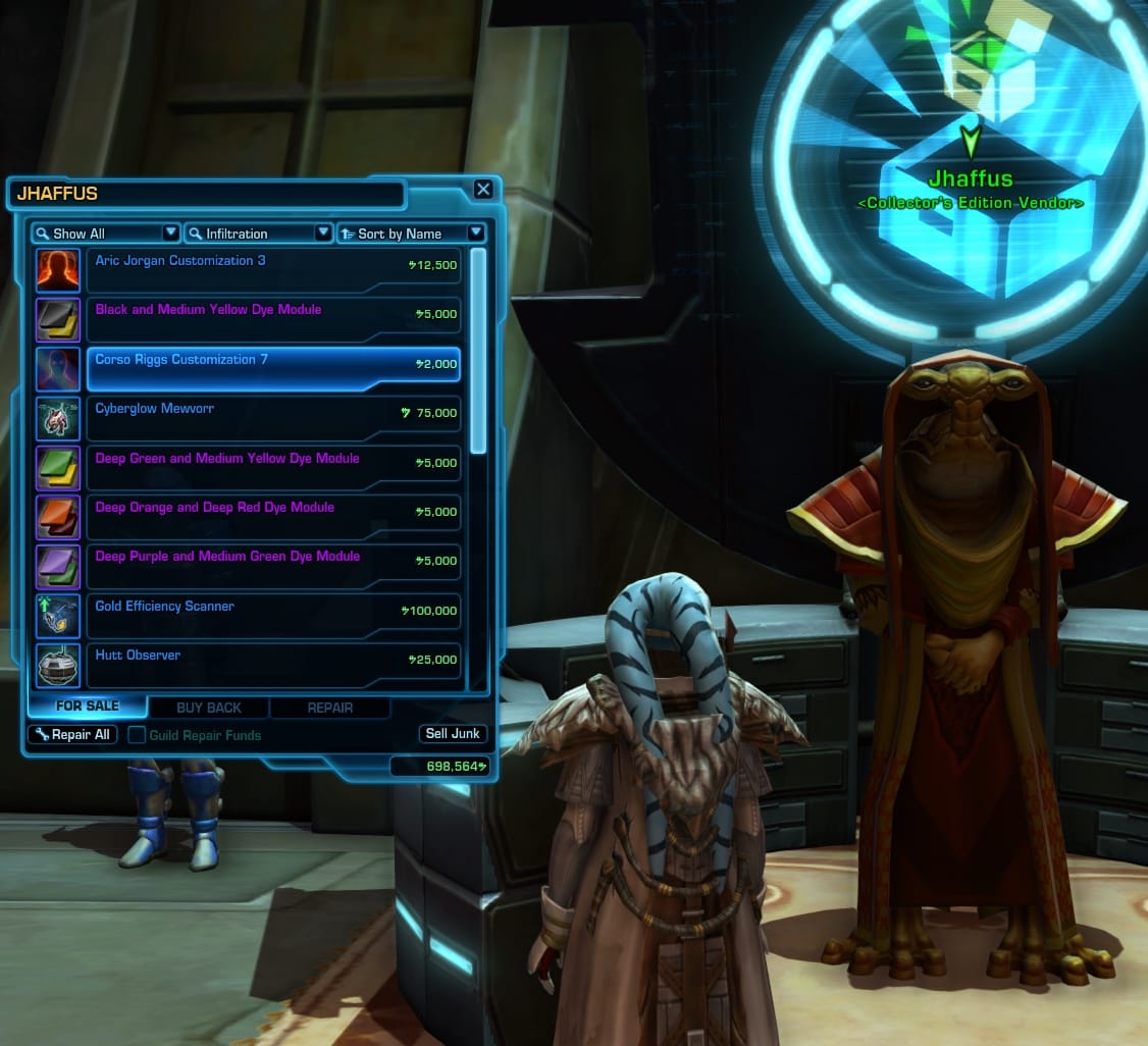 SWTOR Collector's Edition Vendor in the VIP Lounge on the Fleet