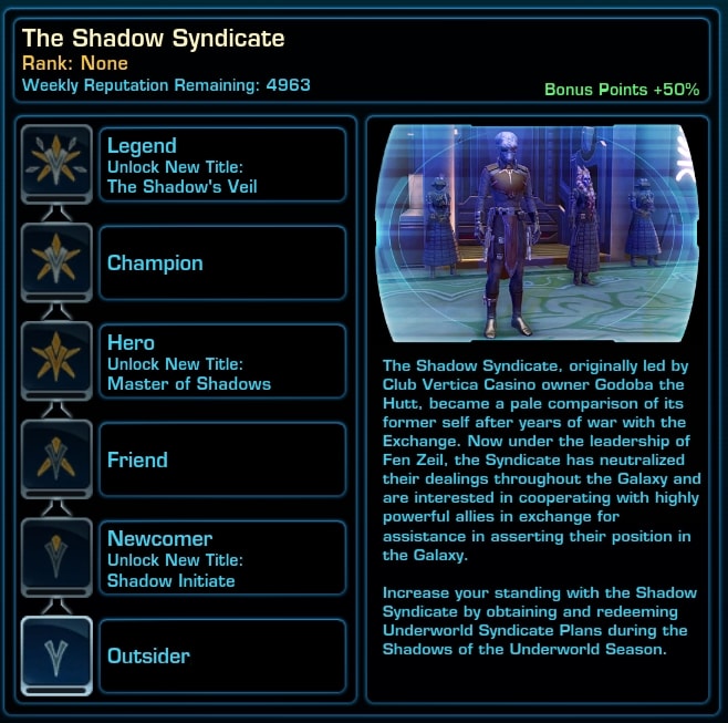 Shadow Syndicate Reputation SWTOR