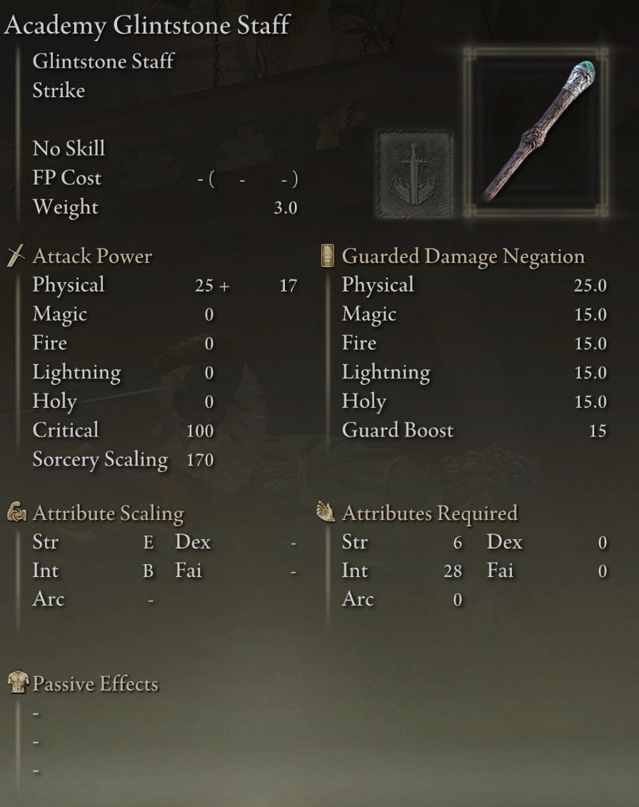 Academy Glintstone Staff stats