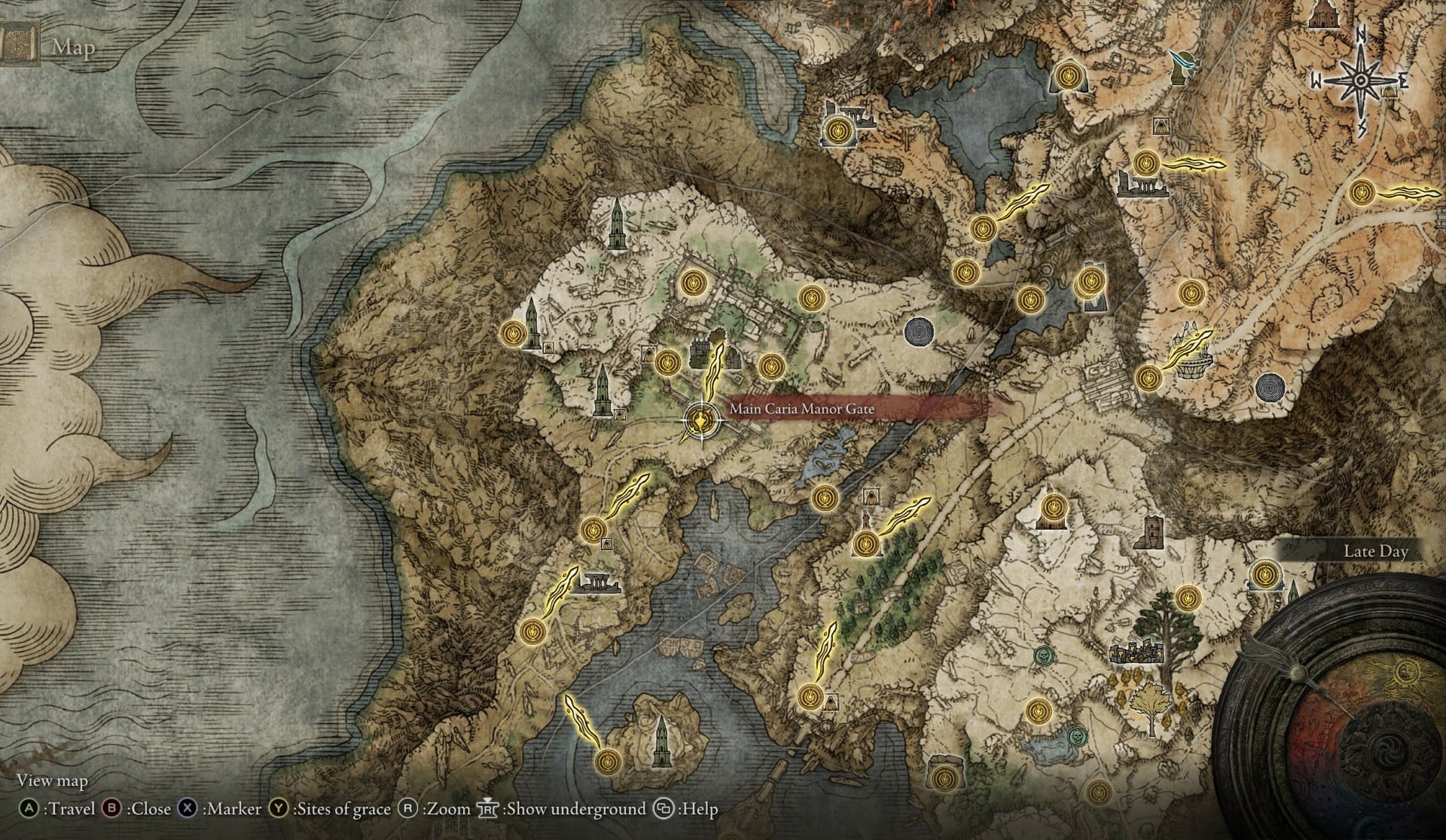 Caria Manor Location on the Map of Elden Ring's The Lands Between