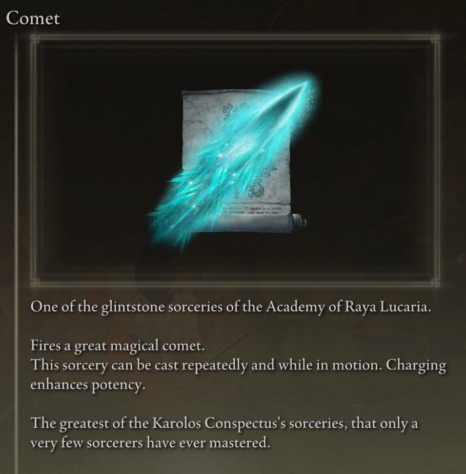 Spell and Incantation Locations at the Academy of Raya Lucaria - Comet description