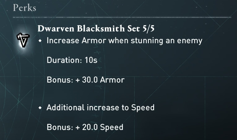 Dwarven Blacksmith Armor Set Perks