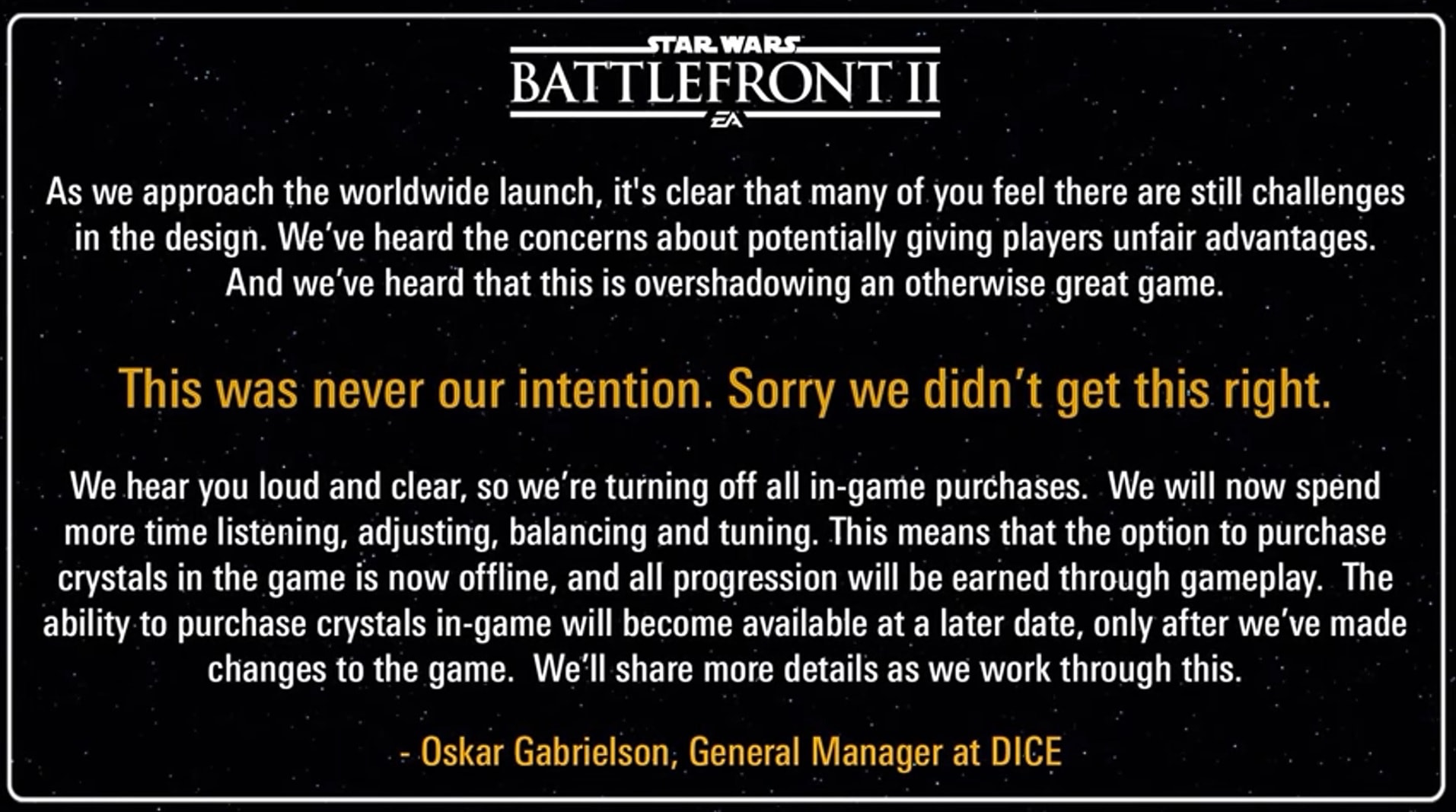 EA apology