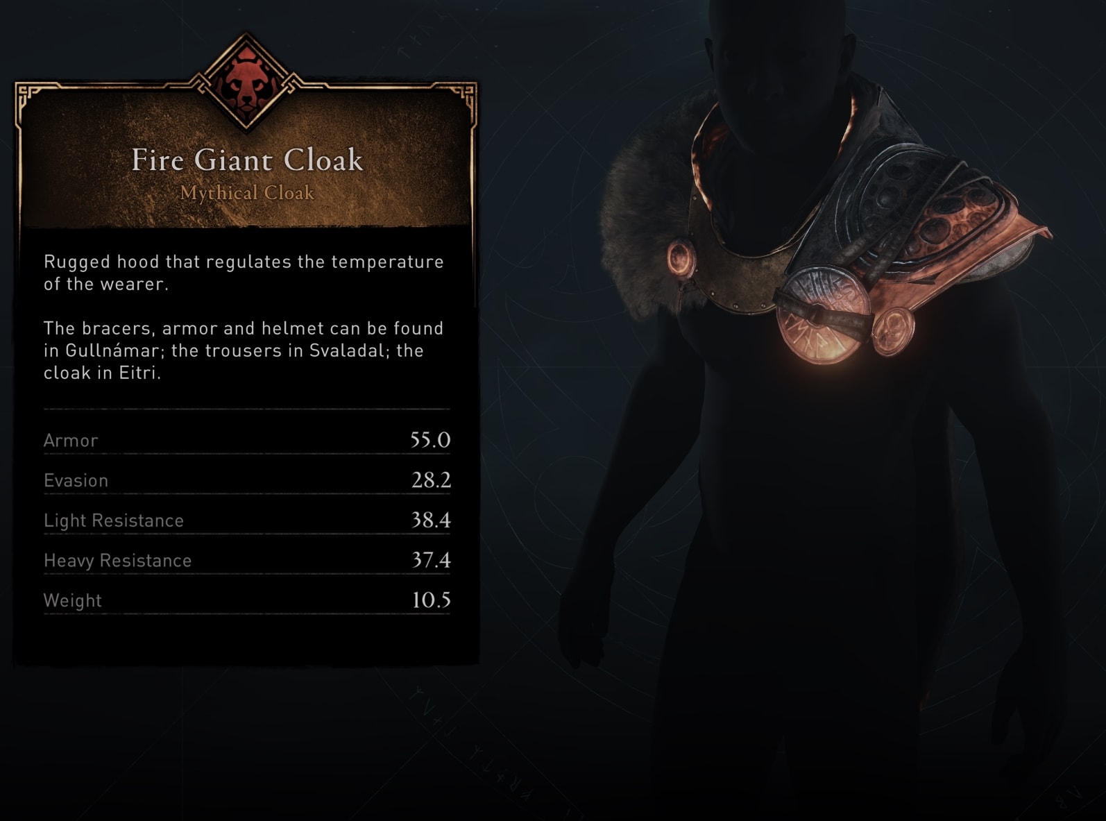 Fire Giant Cloak Stats and Appearance