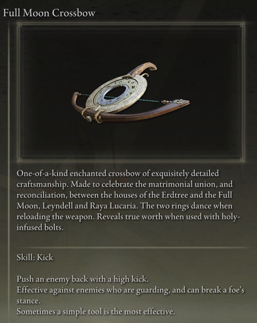 Weapon Locations at the Academy of Raya Lucaria - Full Moon Crossbow description