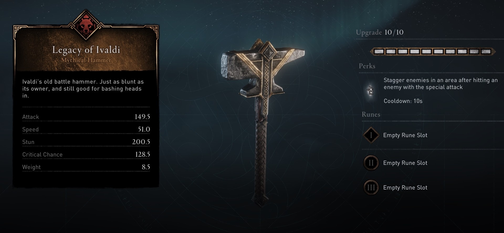 Ivaldy's Legacy Hammer Stats and Perk - Weapons Locations in Svartalfheim