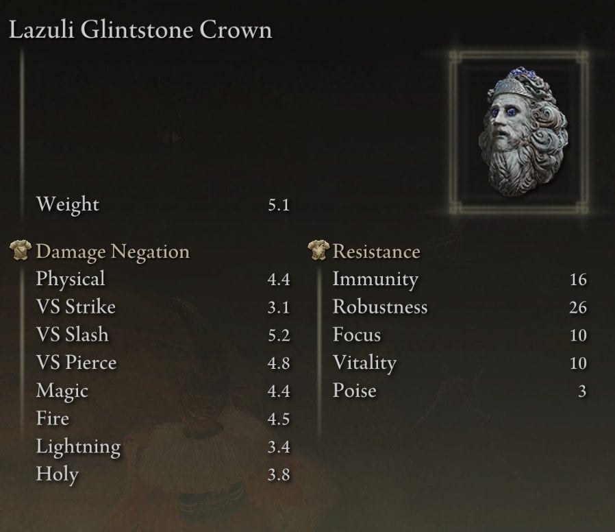 Armor Locations at the Academy of Raya Lucaria - Lazuli Glintstone Crown stats