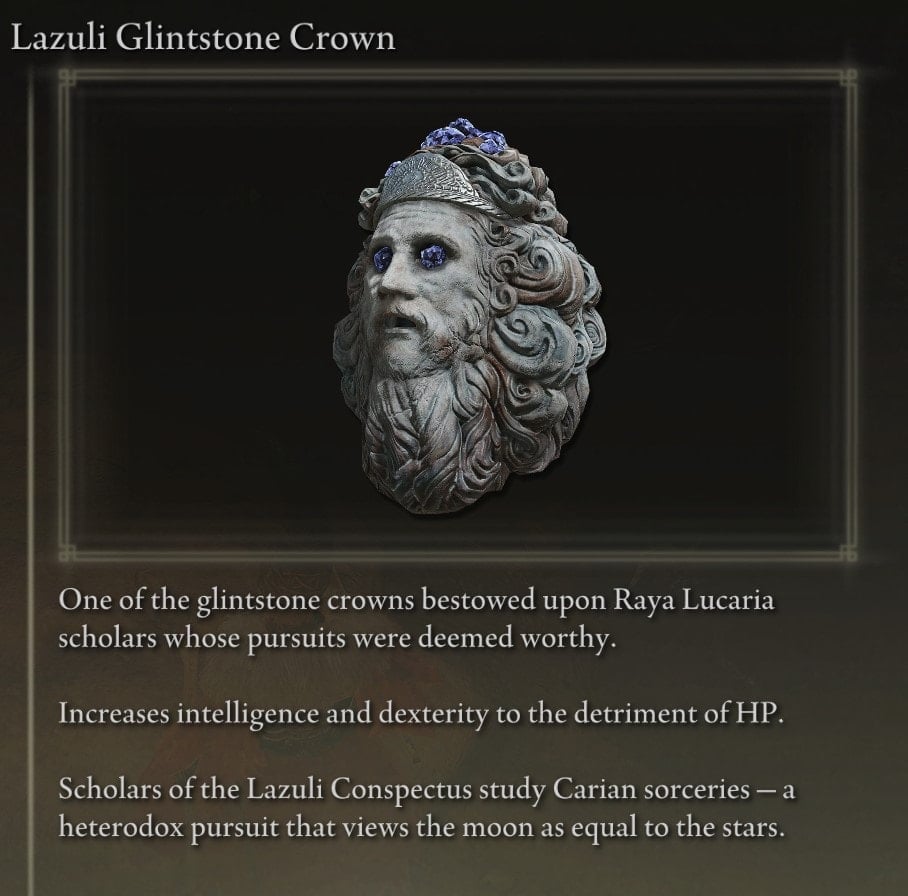 Armor Locations at the Academy of Raya Lucaria - Lazuli Glintstone Crown description