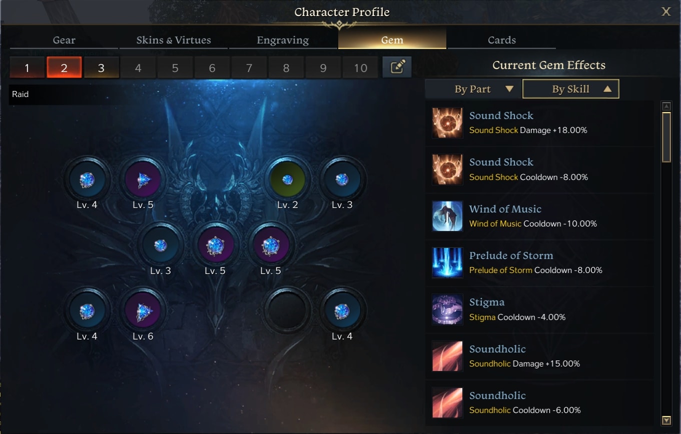lost ark gem system - Character Profile Bard's Gems example