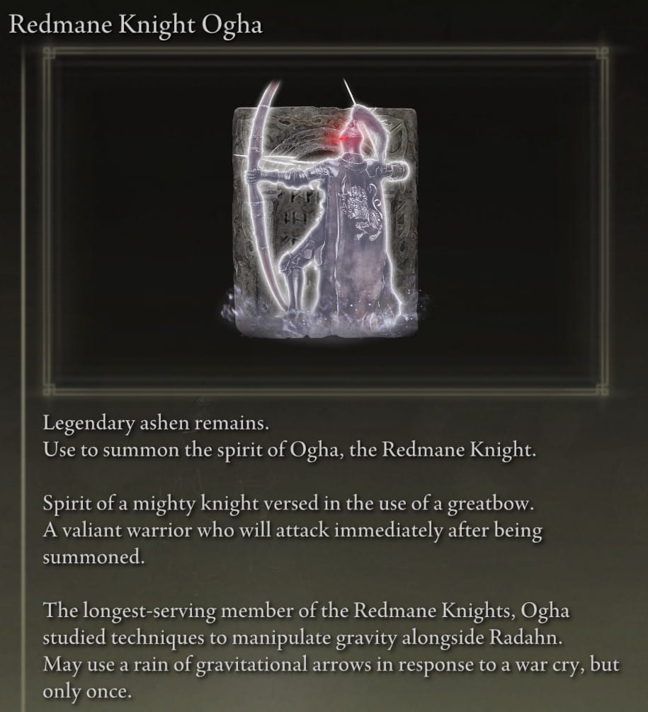 War-Dead Catacombs Putrid Tree Spirit Rewards - Knight Ogha Spirit Ash