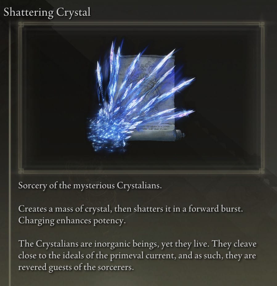 Spell and Incantation Locations at the Academy of Raya Lucaria - Shattering Crystal description