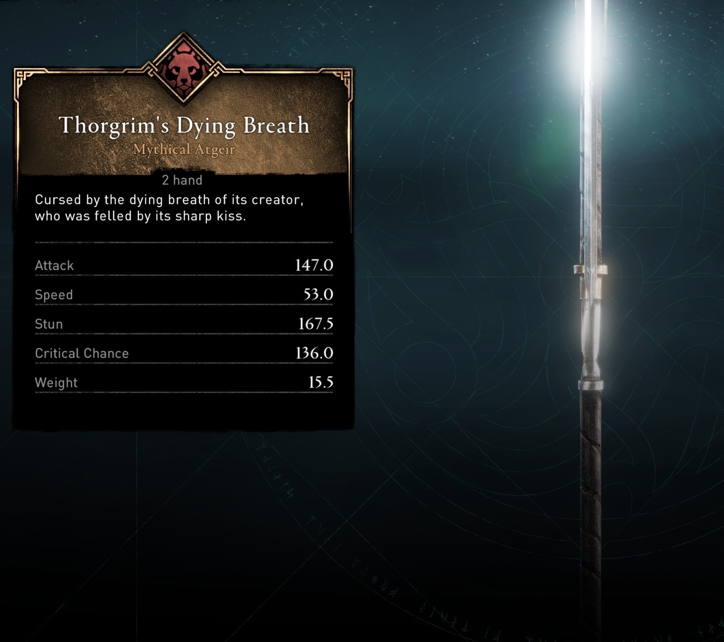 Thorgrim's Dying Breath Stats - Weapons Locations in Svartalfheim