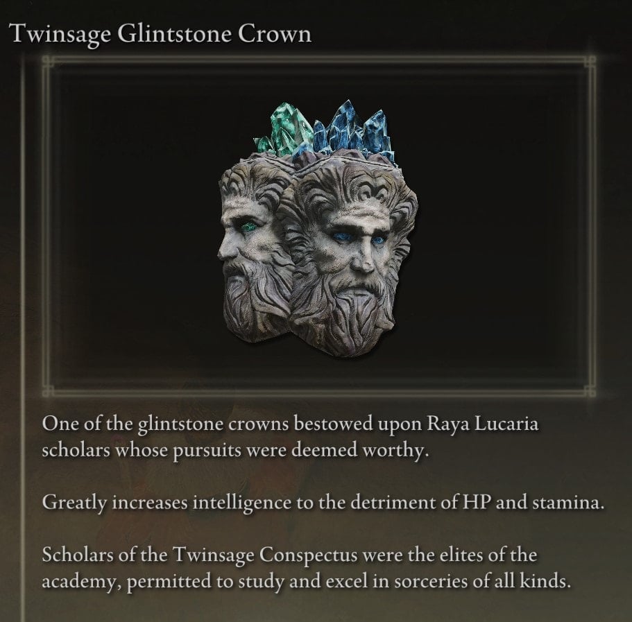 Armor Locations at the Academy of Raya Lucaria - Twinsage Glintstone Crown description