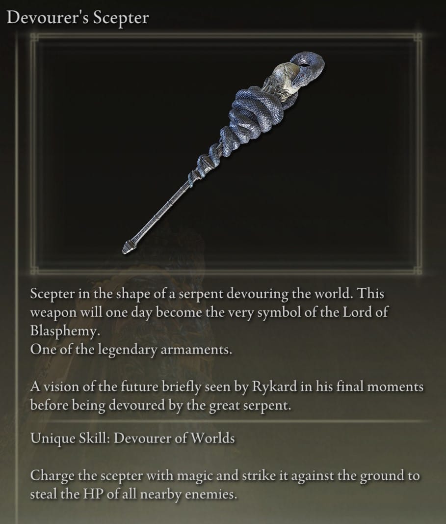 Devourer's Scepter Legendary Weapon description