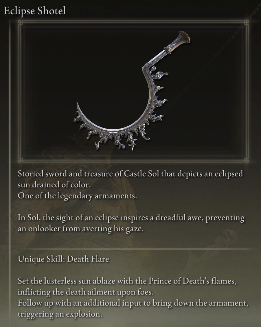 Eclipse Shotel Legendary Weapon description