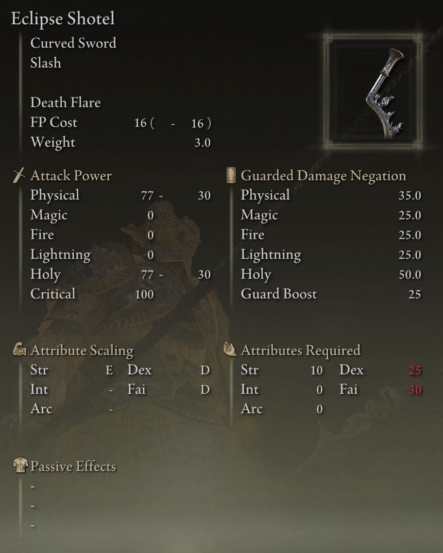 Eclipse Shotel Legendary Weapon stats
