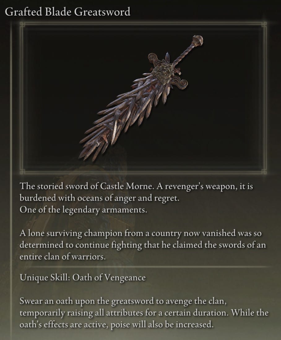 Grafted Blade Greatsword Legendary Weapon description