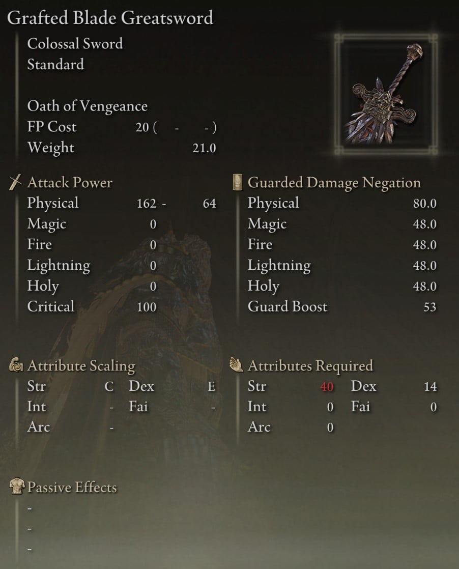Grafted Blade Greatsword Legendary Weapon stats