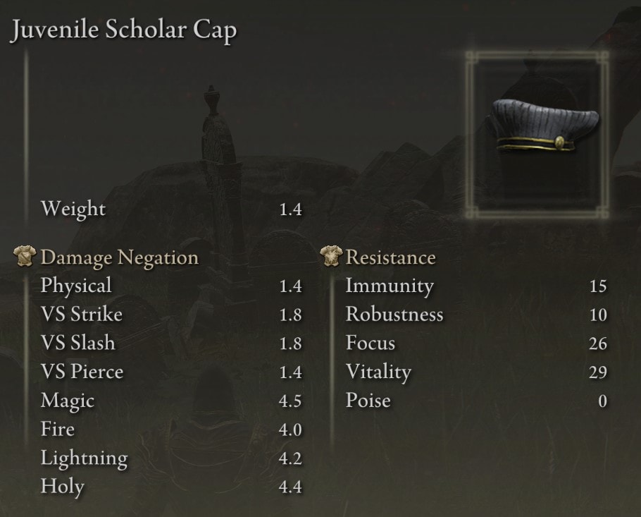 Resurrection Painting reward - juvenile scholar cap stats