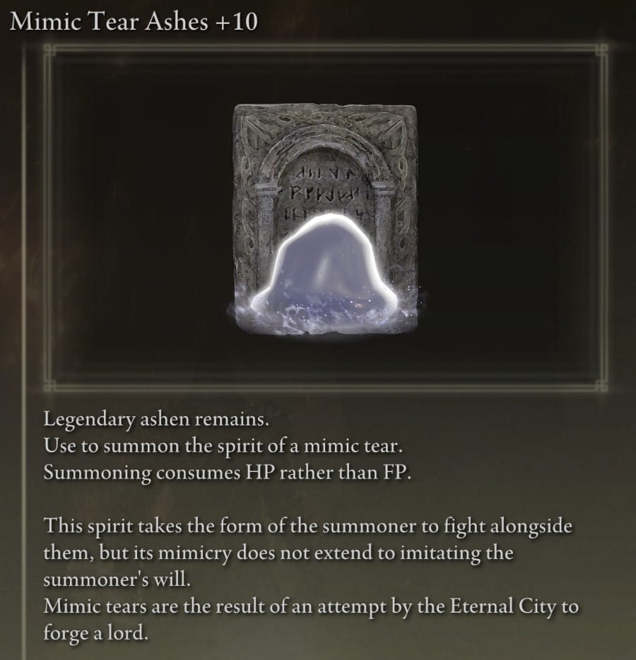 Mimic Tear Ashes Description in-game