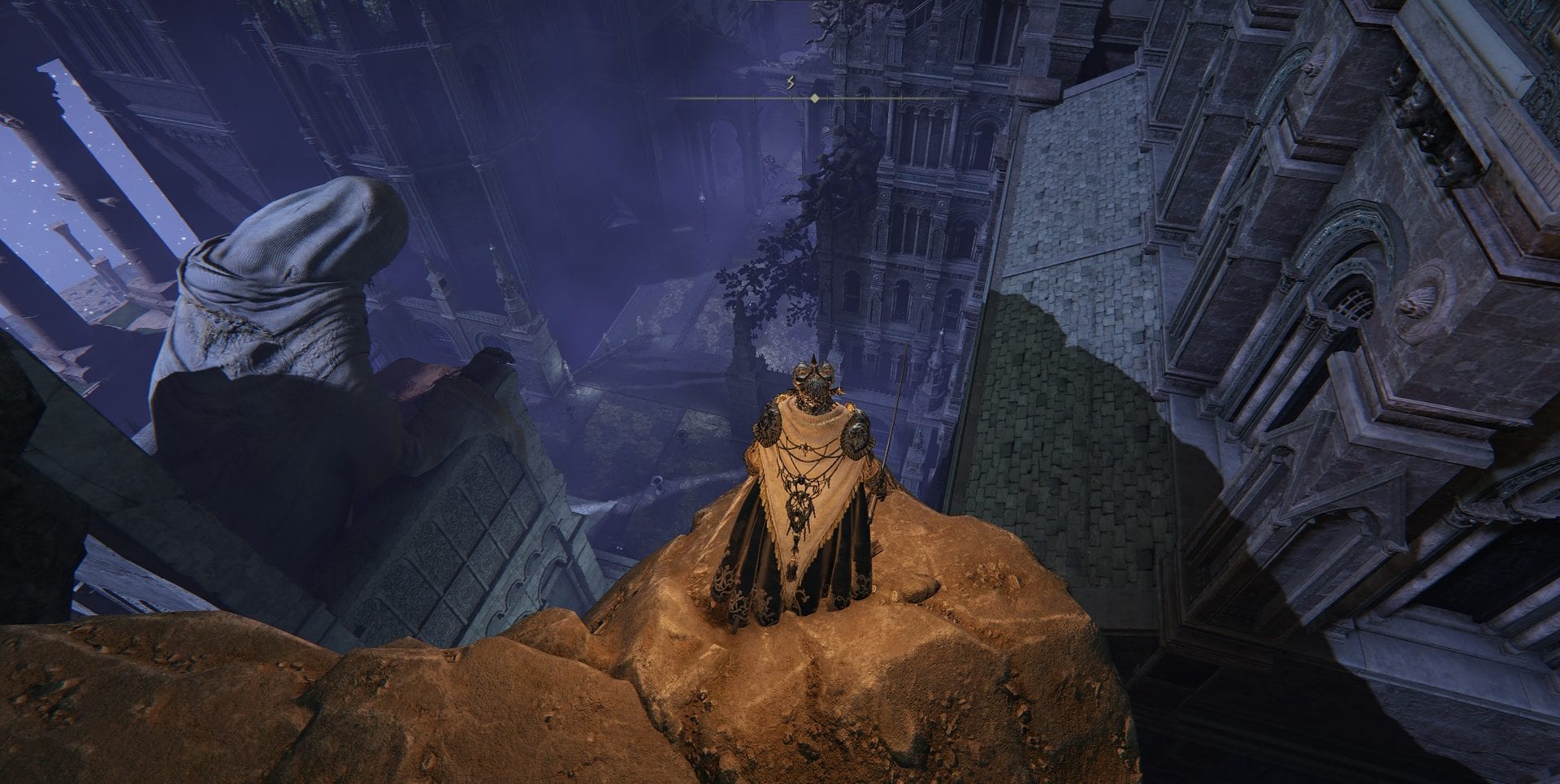 drop down onto the roof of a building in Night's Sacred Ground