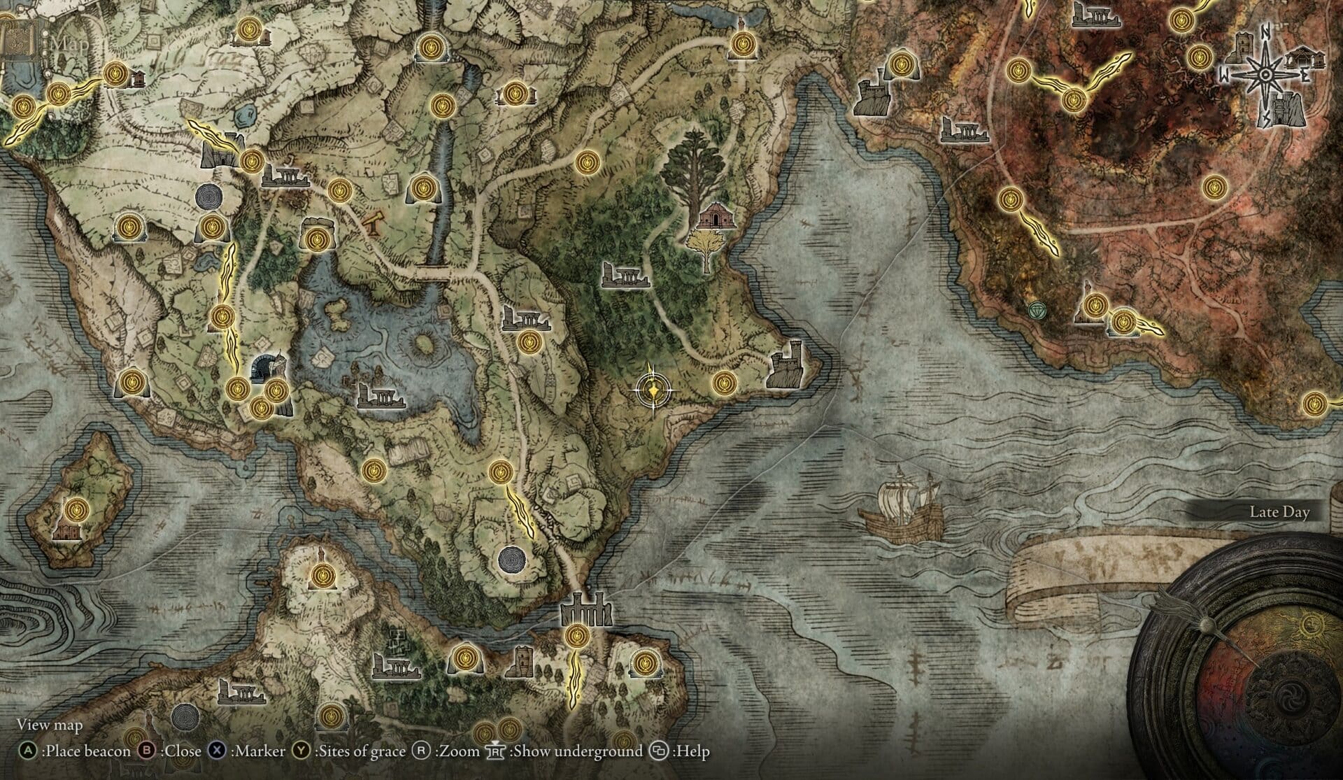 Map showing the location of the Nokron crater opened after defeating Radahn