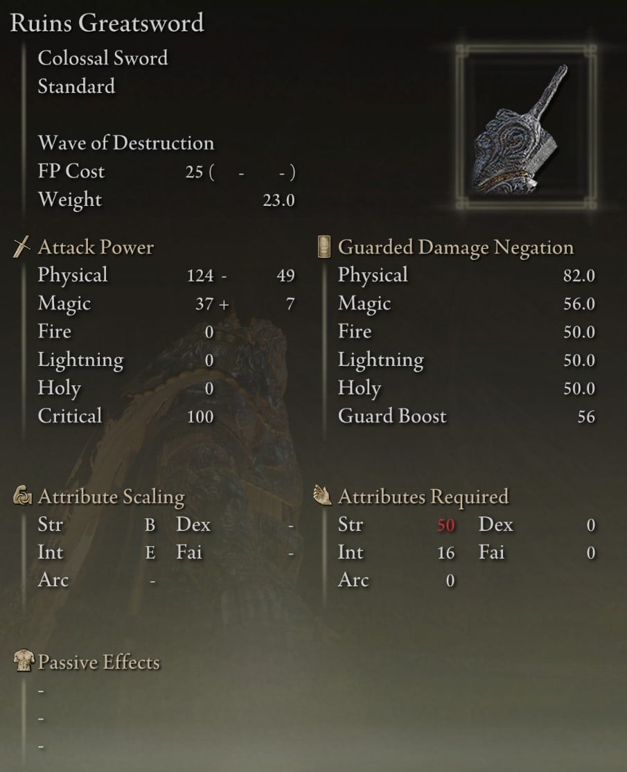 Ruins Greatsword Legendary Weapon stats
