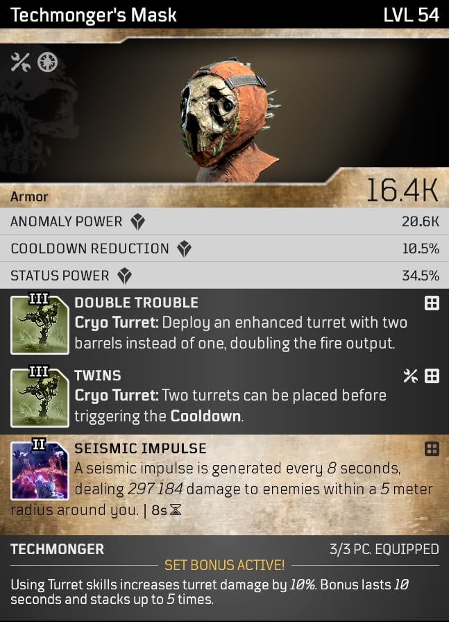 Outriders Worldslayer Technomancer Build - Technomonger's Mask