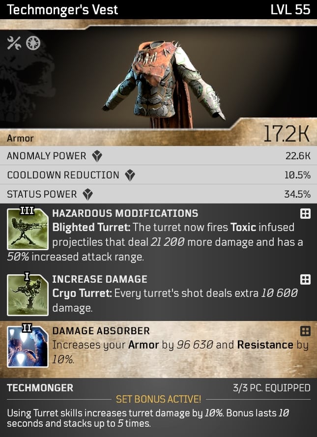 Outriders Worldslayer Technomancer Build - Technomonger's Vest
