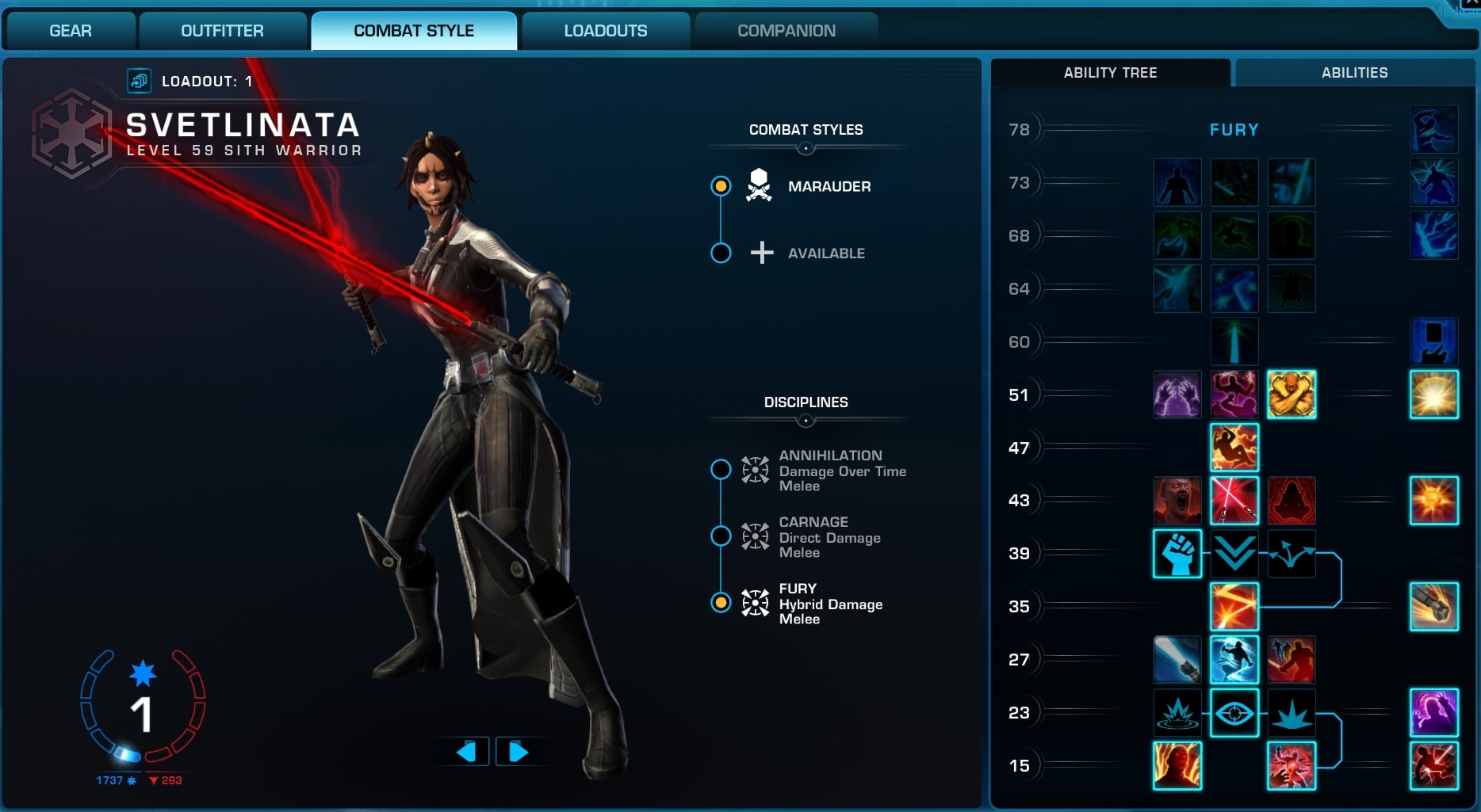SWTOR Combat Styles Tab