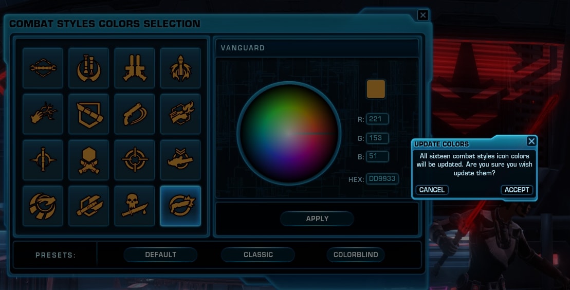 Combat Style Color Changing Confirmation