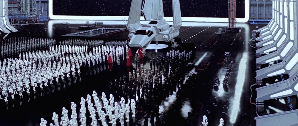 A matte painting used in Star Wars Episode 6 - Palpatine's arrival at the Death Star