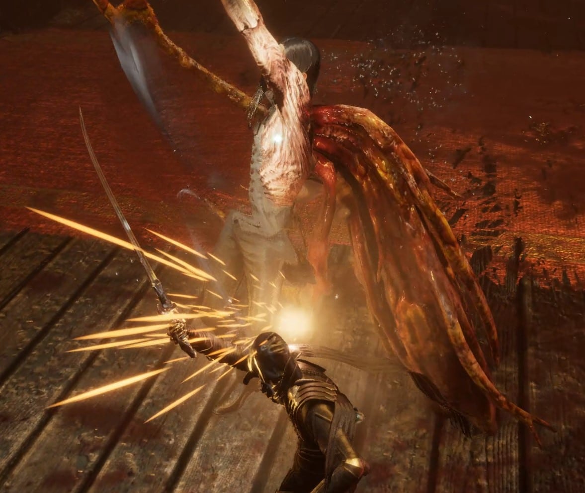 You press LB / L1 / F right before an attack lands and Corvus will swing his dagger