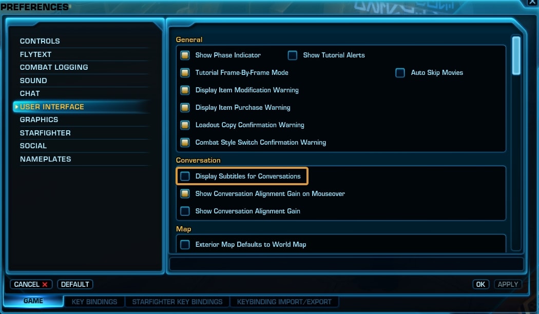 How to enable subtitles in SWTOR cutscenes and conversations