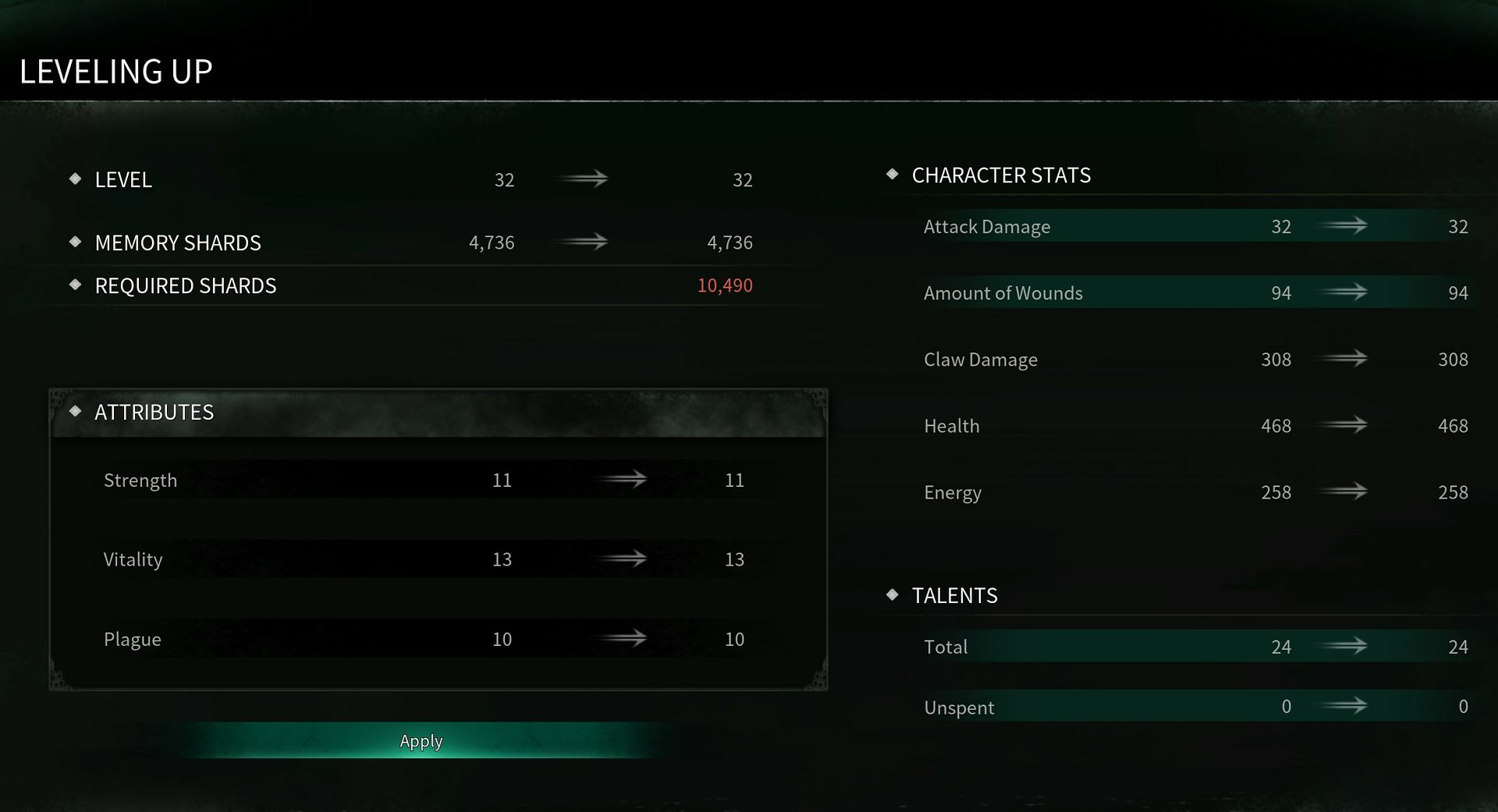 Leveling up in Thymesia - the Stats Window