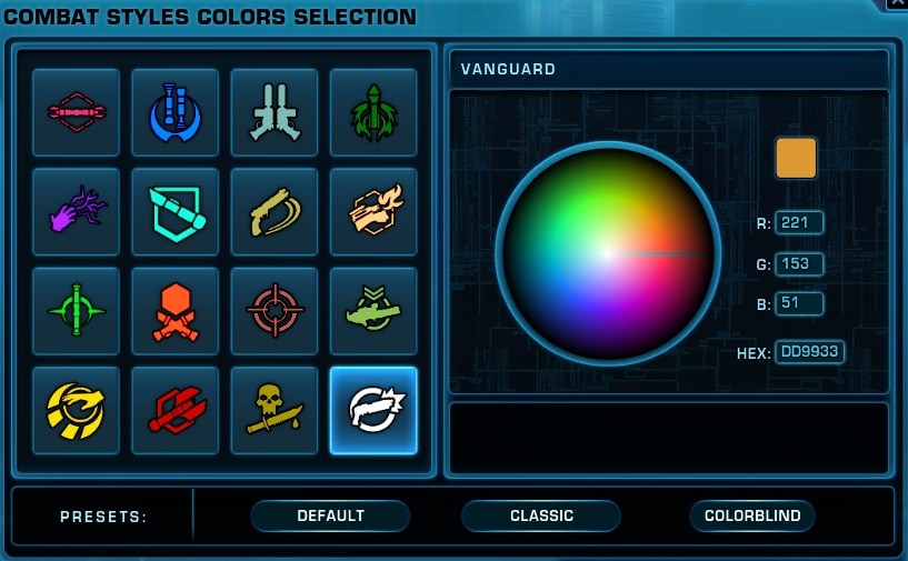 SWTOR Default Combat Style Colors Preset