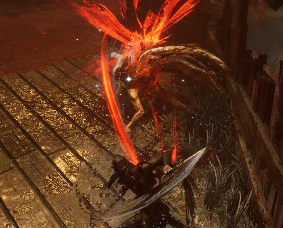 Boss fight scene in Thymesia - an attack that cannot be parried or interrupted