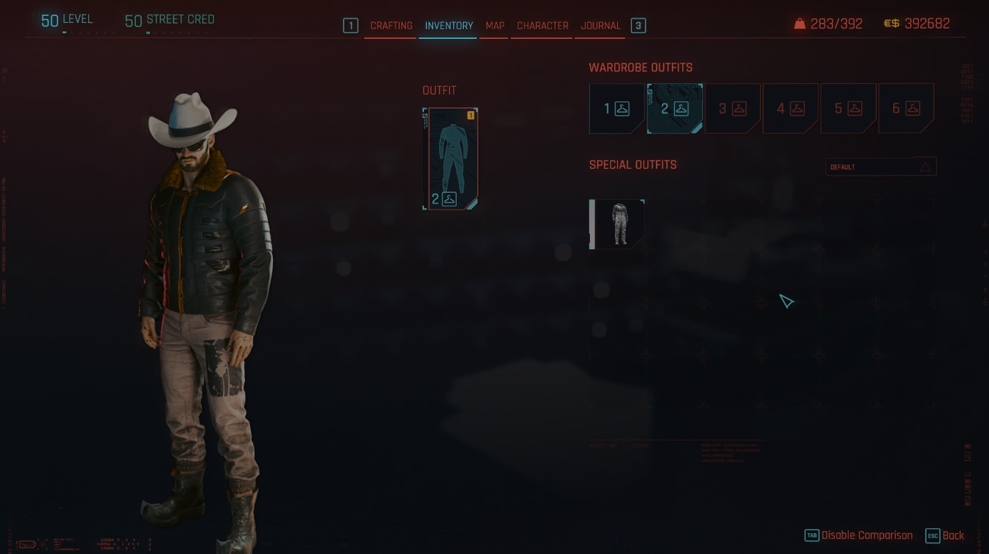 Access V's wardrobe from the Inventory Screen