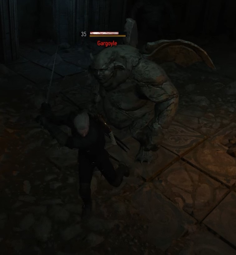 Geralt fighting the Gargoyle