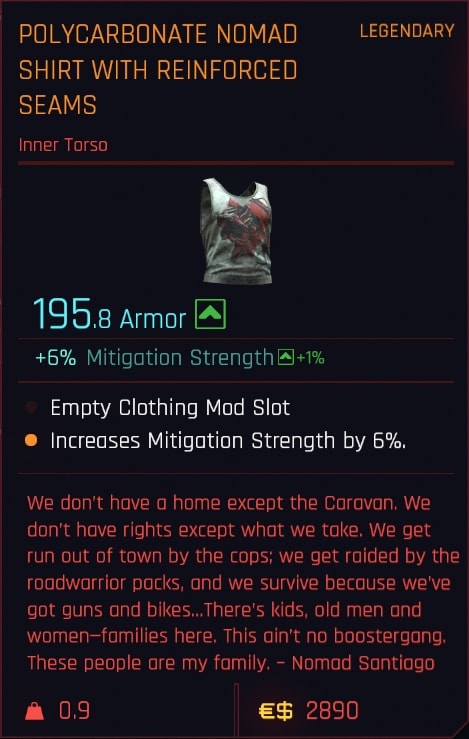 Polycarbonate Nomad Shirt with Reinforced Seams (Inner Torso) Stats