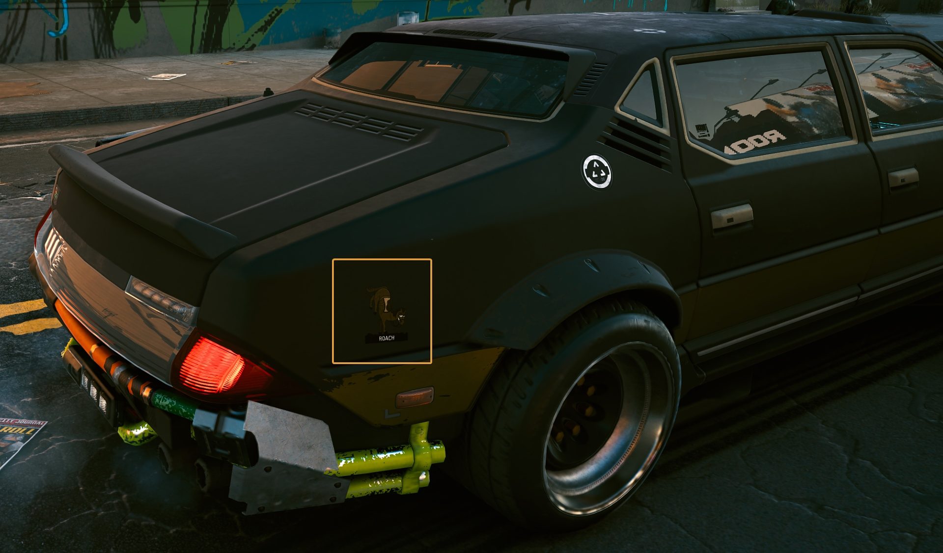 Roach Sticker on V's car in Cyberpunk 2077