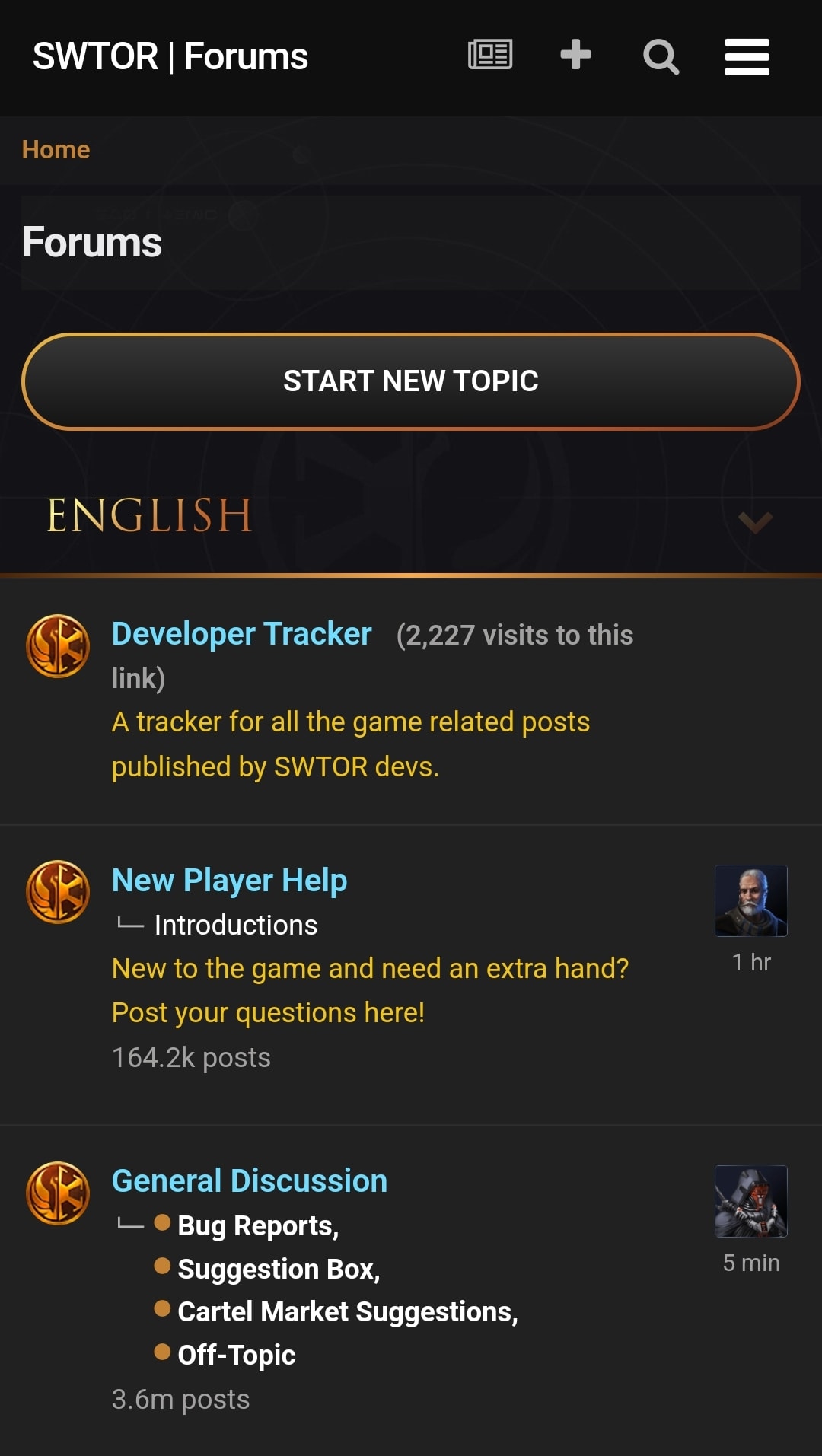 SWTOR FOrums redesign - mobile view