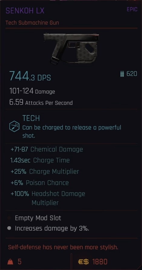 Senkoh LX - Tech Submachine Gun Stats