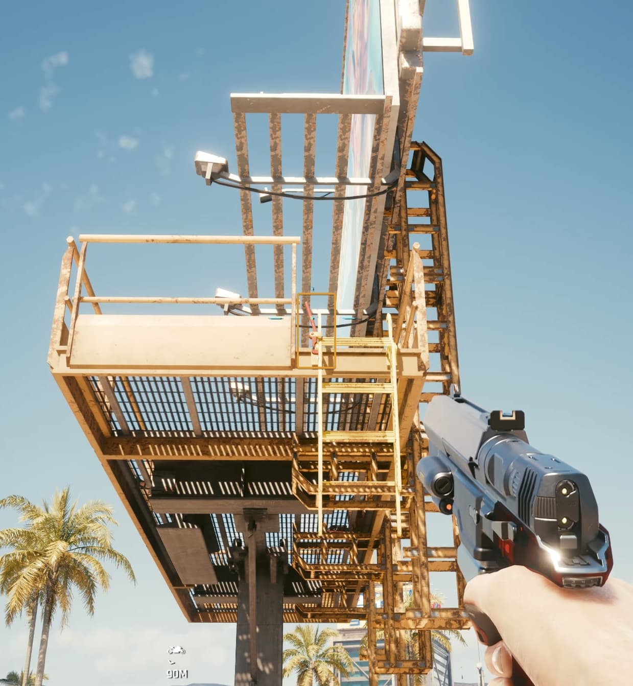 Shoot the ladder holder to drop it