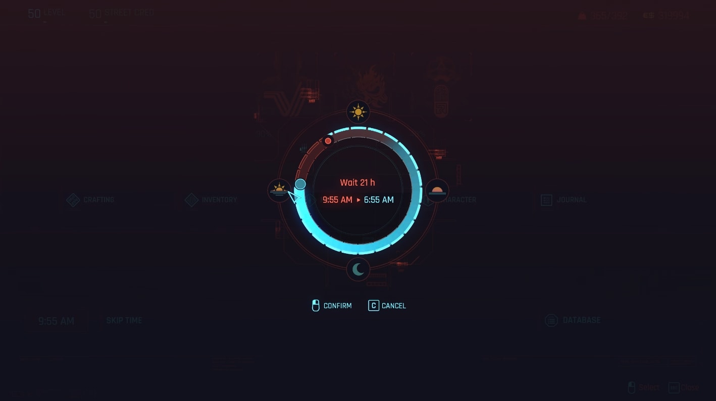 Skip time in Cyberpunk 2077
